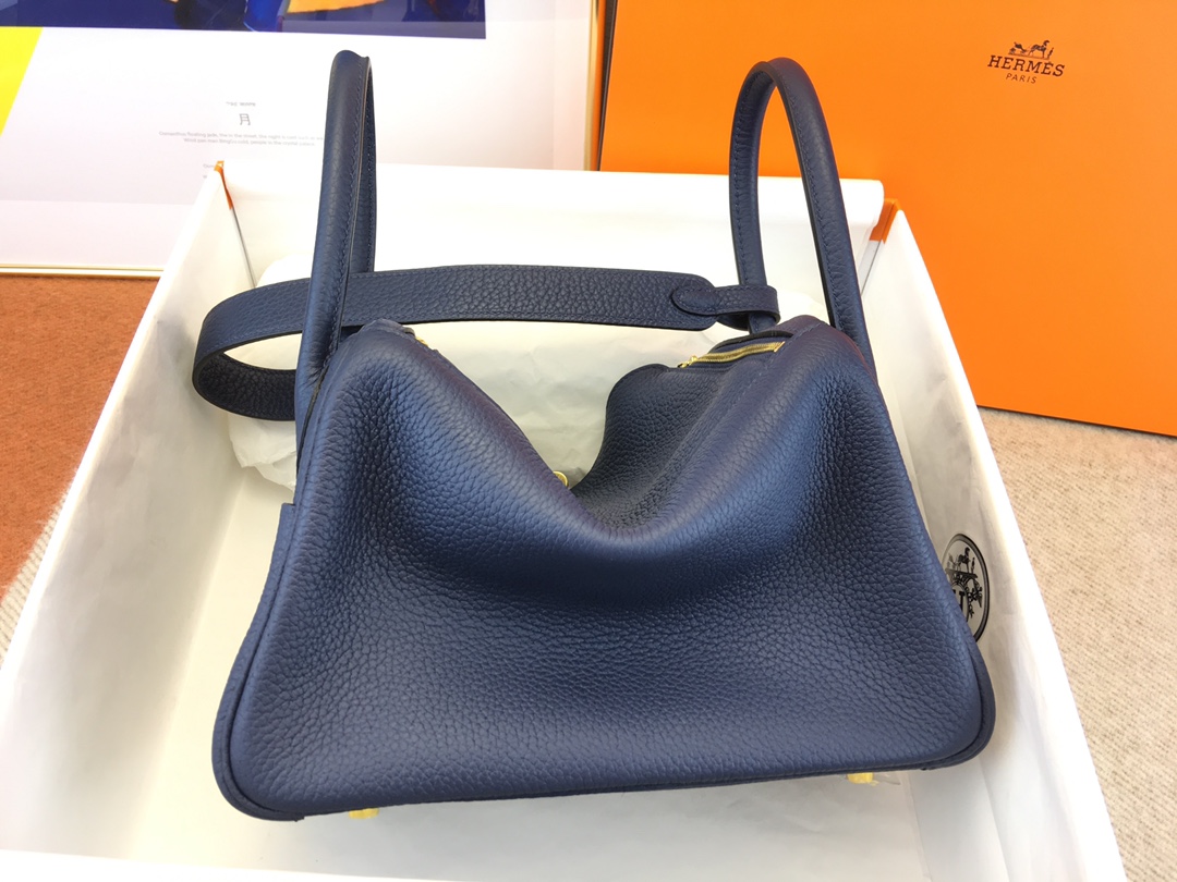 Hermes Lindy 30cm Handbag Shoulder Bag In Blue Nuit Clemence Leather